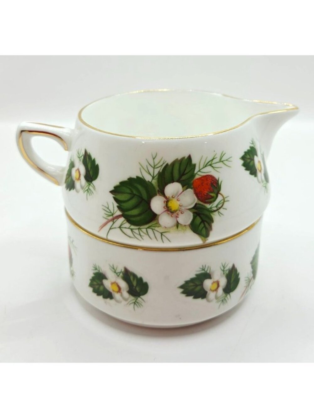 Vtg Hammersley & Co Strawberry Ripe Bone China Creamer Sugar Bowl Set Stackable
